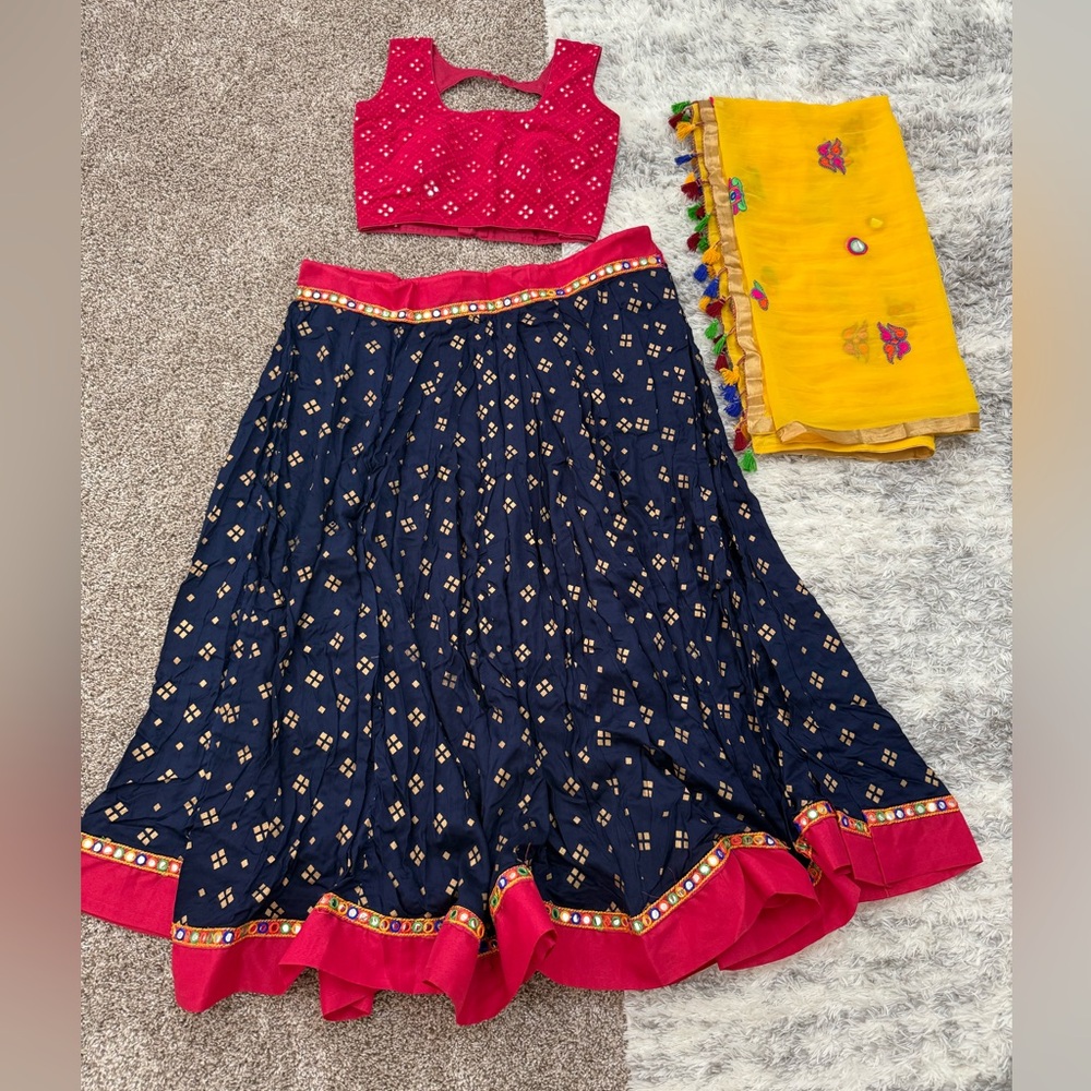 Elegant Navy Blue and Pink Chaniya Choli